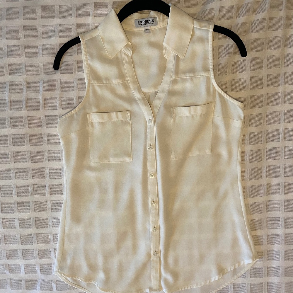 Cream Button Down Tank Cream XS